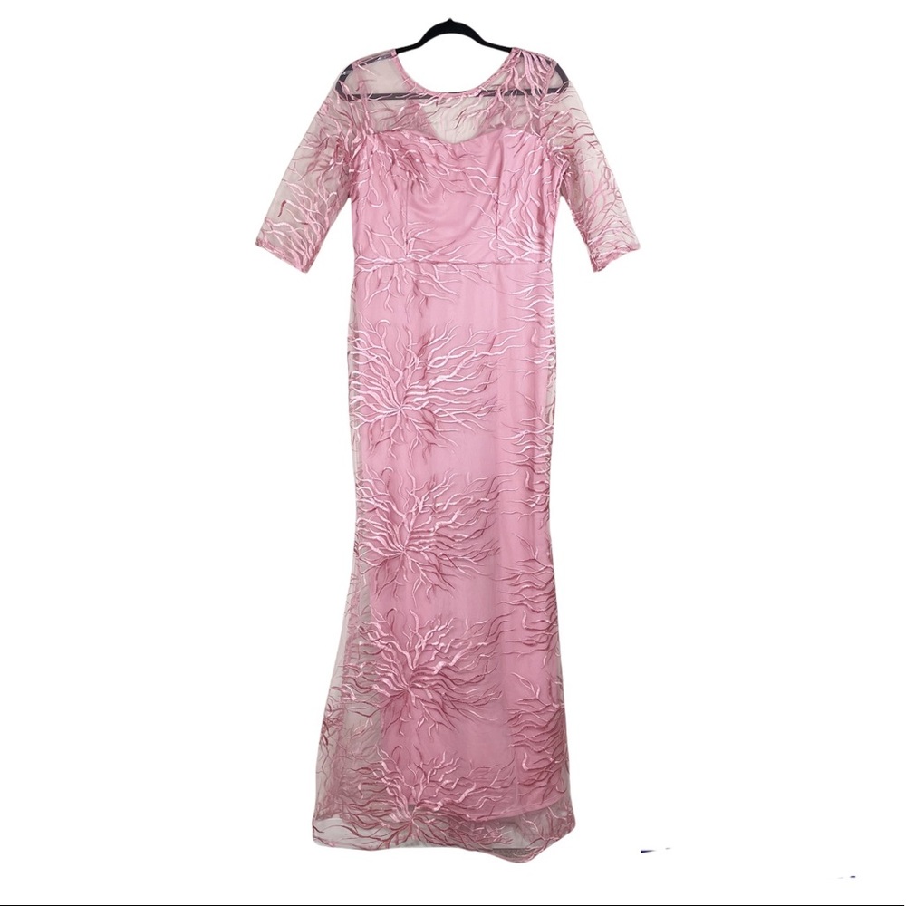 Miss Cristina Pink Lace Overlay Maxi Dress